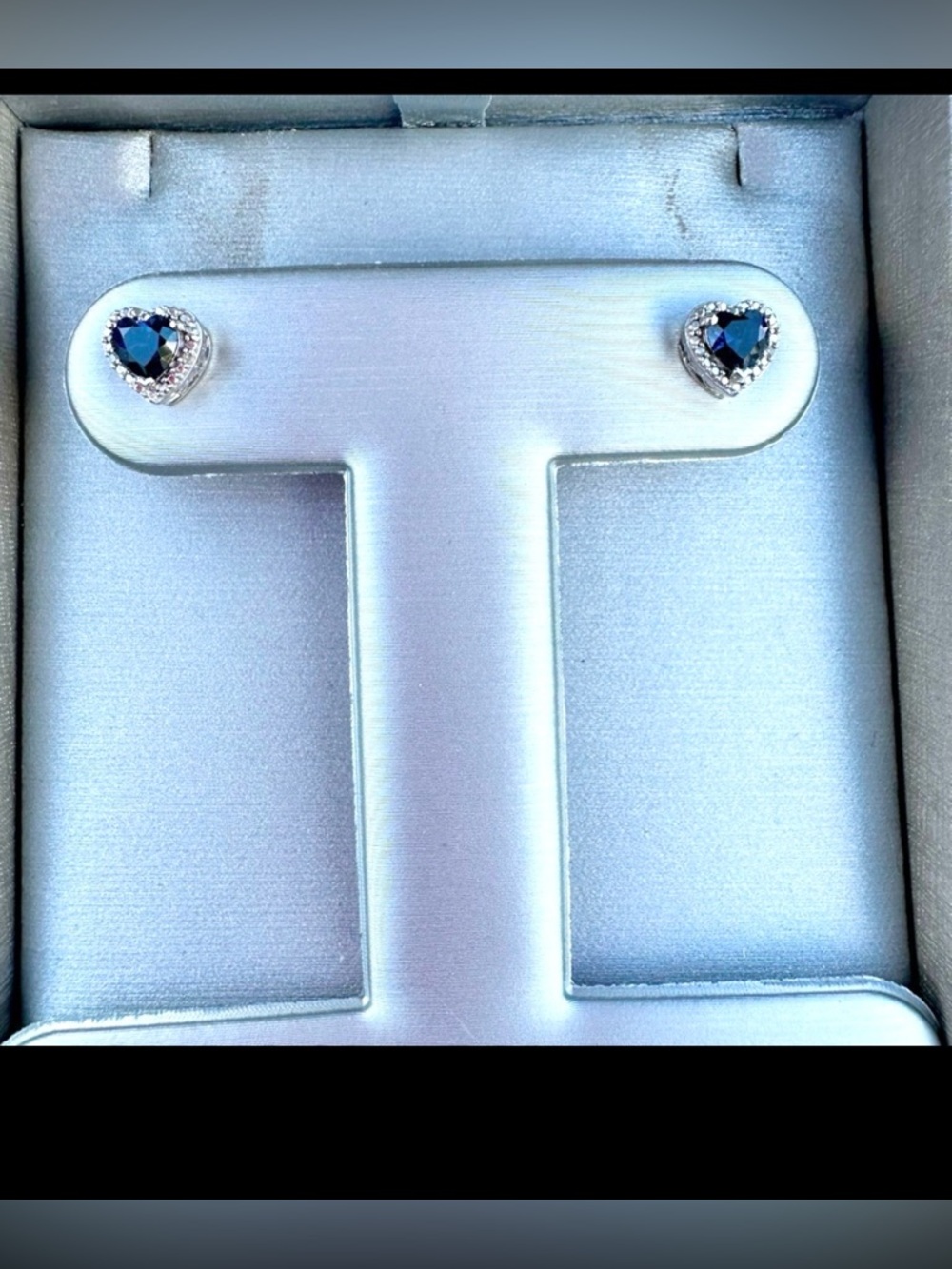 Sterling Silver Heart Lab Sapphire & Diamond Accent Stud Earrings